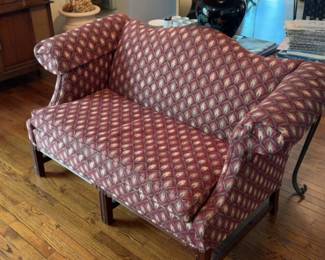 Vintage Camelback Settee with Patterned Upholstery