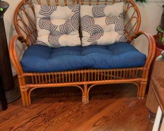Vintage Rattan Bamboo Loveseat with Cushions