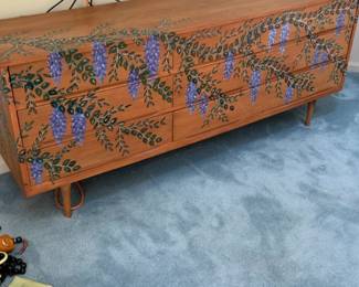 Mid-Century Modern Hand-Painted Wisteria Dresser 73 x 18 x 30