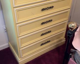 Vintage Pale Yellow French Provincial Tallboy Dresser 36 x 18 x 45