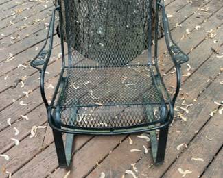Vintage-Style Wrought Iron Mesh Patio Rocking Chair