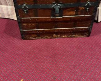 Antique Dome Top Wooden Steamer Trunk