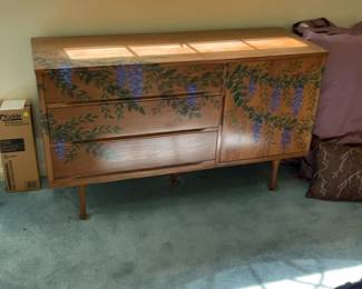 Mid-Century Modern Hand-Painted Wisteria Sideboard 50 x 18 x 30