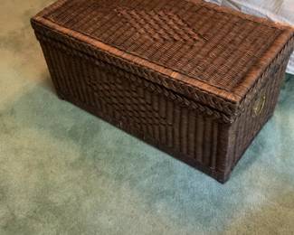 Woven Wicker Storage Trunk with Braided Trim