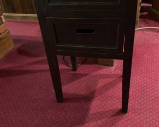 Two-Drawer Slim Black Side Table with Natural Wood Top