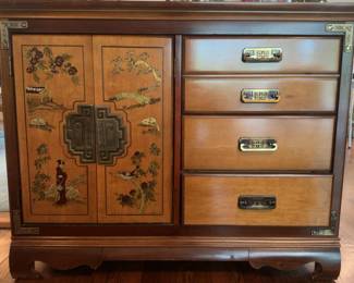 Vintage Chinoiserie Wooden Cabinet with Hand-Painted Art