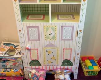 Vintage Style Hand-Painted Dollhouse Bookcase with Furniture Accessories