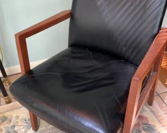 4 Mid-Century Modern Leather Chairs with Wooden Frame (Priced Individually)