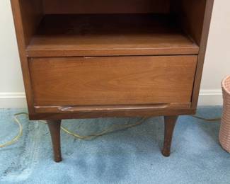 Mid-Century Modern Wood Nightstand with Open Shelf and Drawer 20 x 15 x 24