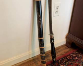 Vintage Hand-Carved Decorative Wooden Scabbard with Ornate Etchings
