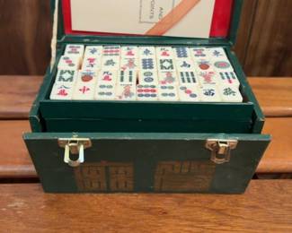 Vintage Mahjong Set with Green Carrying Case Made in Japan