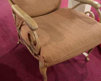 Vintage Chevron Patterned Accent Chair with Scroll Arms
