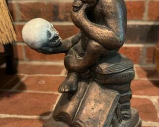 Hugo Rheinhold 'Affe mit Schädel' Monkey with Skull Bronze Finished Figurine