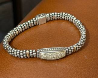 Lagos Sterling Silver & 18k Yellow Gold Caviar Bracelet w/Diamond Pave