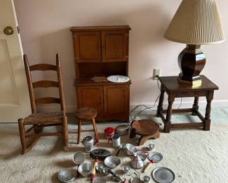 Vintage Childrens Wooden Kitchen Pretend Play Lot