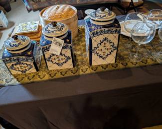 Beautiful hand painted pottery jars with lids