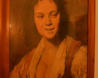 Framed Art of a Buxom Lady Eyeing a Minstrel