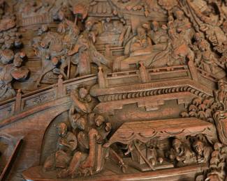 antique carved trunk, imported from China in 1960s, top detail
