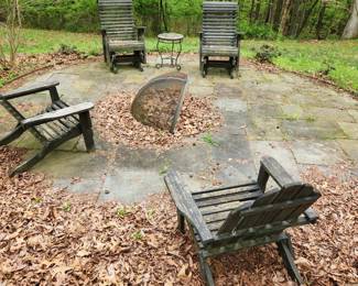 fire pit & wooden Adirondack chairs