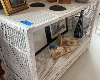 Wicker Shelving unit and danish Candelabras