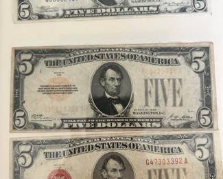 Vintage five dollar bills from 1928 1934