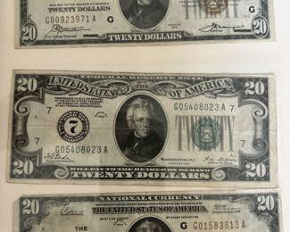 3 - 1928 $20 bills. Two are from the Federal Reserve Bank of Chicago