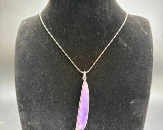 Sterling Silver Necklace with Purple Stone Pendant