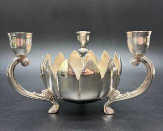Leonard Silver Plated Candle Holder with Flower Frog