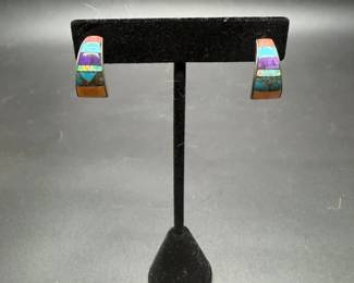Multigemstone inlay Sterling Silver Earrings
