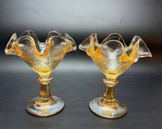 RC French Iridescent Marigold Ruffled Glass Sherbet Dishes