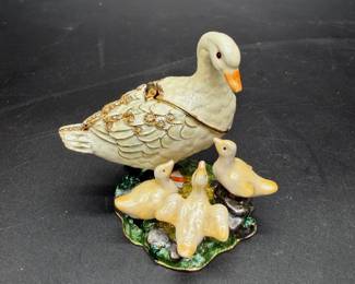 Sweet Goose with Goslings Enamel Box