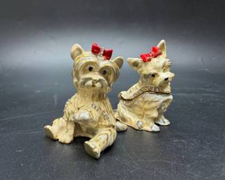 Pair of Enamel Dog Trinket Boxes