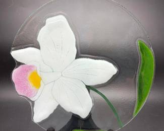 Beautiful Fused Glass Orchid Plate