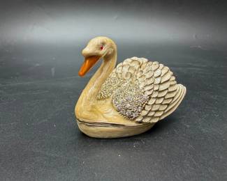 Elegant Enamel Swan Trinket Box