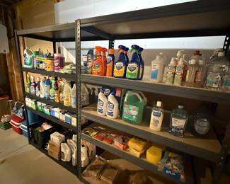 Assorted Household Cleaning Supplies and Sea Sponges