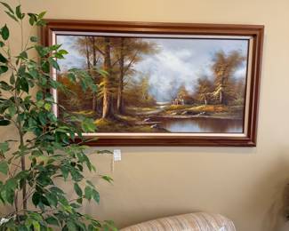 Landscape Painting with Cabin and River