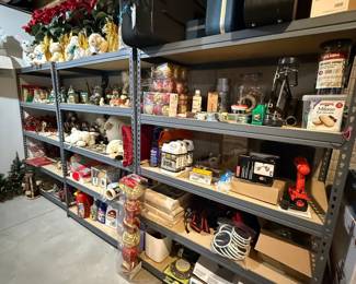 Assorted Home Goods, Collectibles, and Storage Shelving