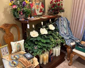 Religious Display with Sacred Heart of Jesus and Our Lady of Guadalupe Items