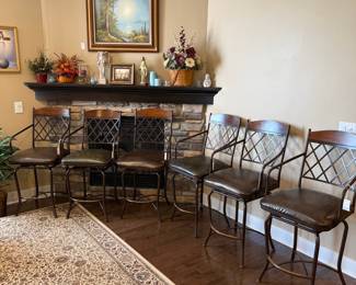 Swivel Bar Stools with Faux Leather Seats and Metal Lattice Backs