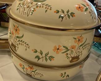 Vintage Enamelware Steamer Pot with Floral Design - Asta