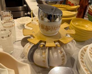 Corelle Butterfly Gold Sugar Bowl and Cups Set with Revolving Caddy