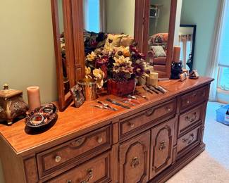 Vintage Oak Dresser with Tri-Fold Mirror by Vaughan Furniture Co.