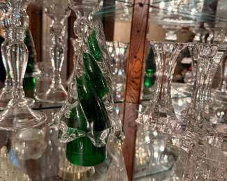 Green Blown Glass Christmas Tree Figurine - Murano Style