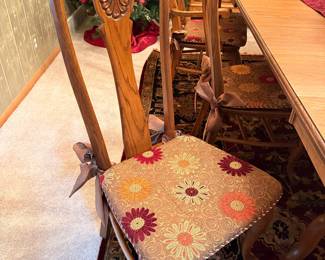 Oak Dining Chair with Floral Upholstery