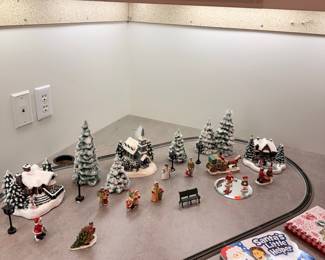 Christmas Village Display with Train Track and Accessories