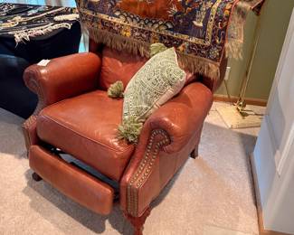 Leather Recliner Armchair with Nailhead Trim