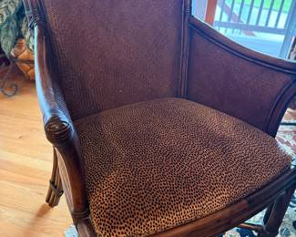 Vintage Tommy Bahama Style Rattan Armchair with Leopard Print Upholstery