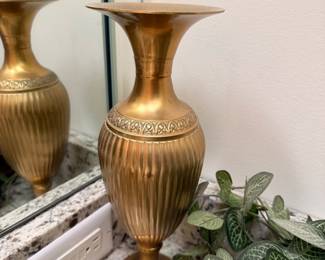 Brass Fluted Vase with Decorative Band