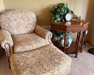 Tapestry Upholstered Armchair with Ottoman