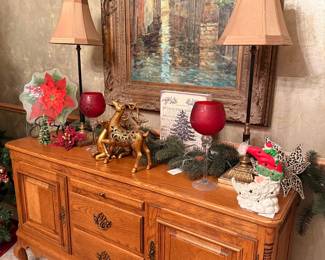 Vintage Oak Sideboard with Carved Details